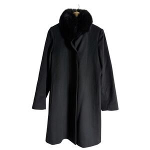 Fleurette Loro Piana Italian Wool Black Fox Fur Trim Collar Coat Size 10